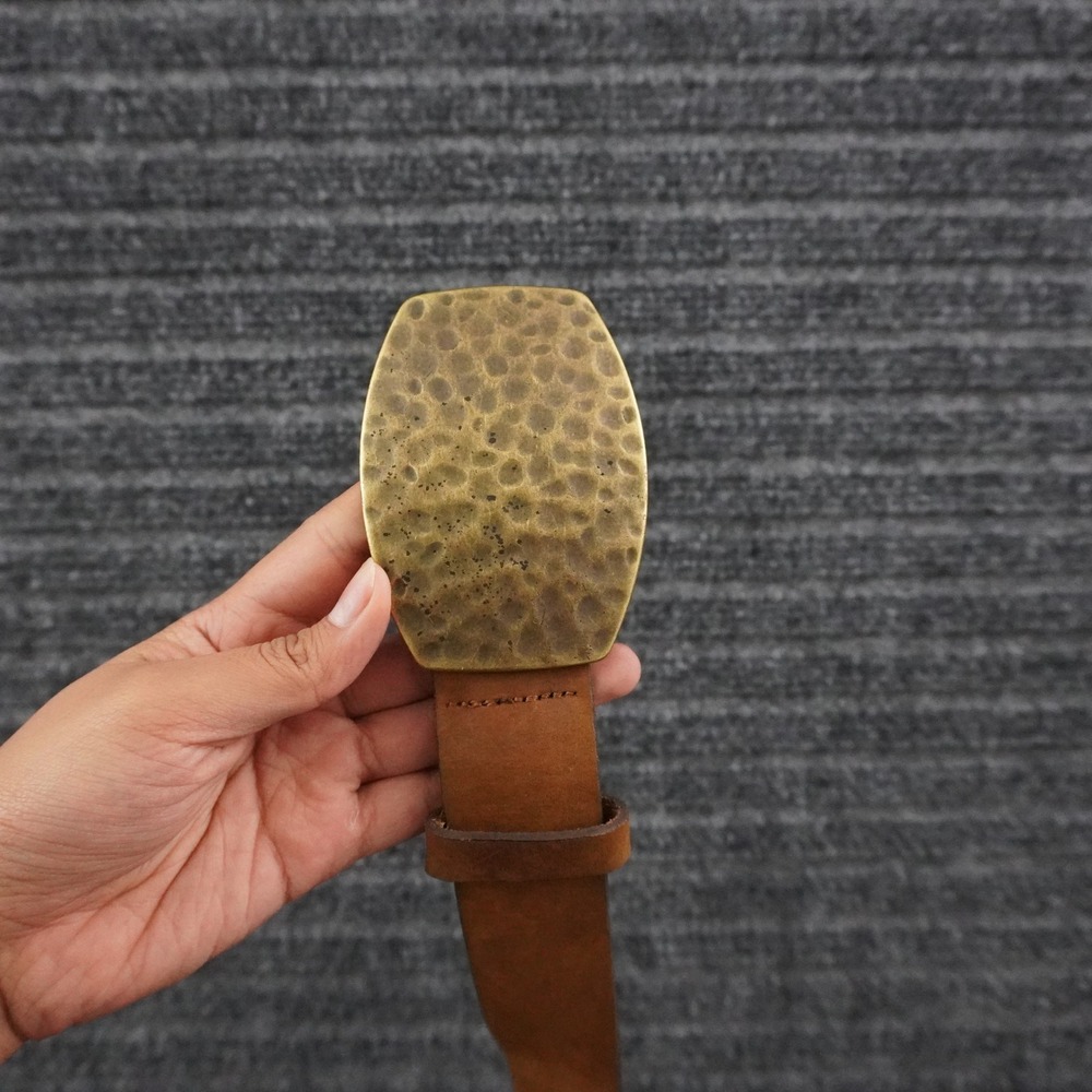 Orvis Leather Belt Womens 2XL Brown Hammered Brass Buckle